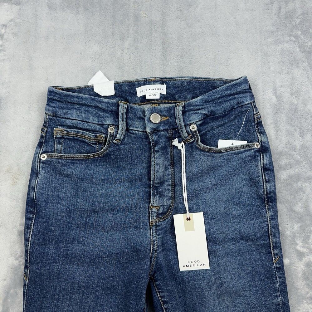 GOOD AMERICAN Good Petite Flare Jeans Women's Size Size 4/27 Blue Stretch NWT - Picture 3 of 12